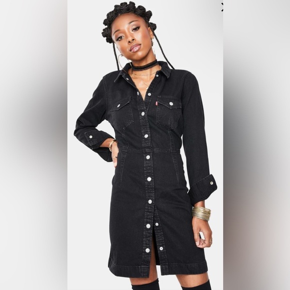 NWOT LEVIS PREMIUM: ELLIE BLACK DENIM DRESS - Picture 1 of 12